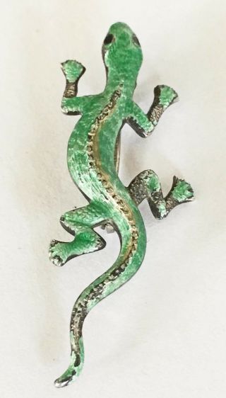 Vintage Southwest Style Sterling Silver & Green Enamel Salamander Lizard Pin 5