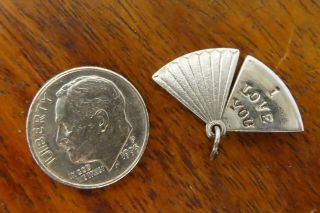 Vintage Sterling Silver Etched Movable I Love You Handheld Folding Fan Charm