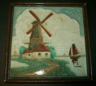 3 Vintage Porceleyne Fles Hand - Painted Dutch Delft Tiles Windmills Boats Woman 2
