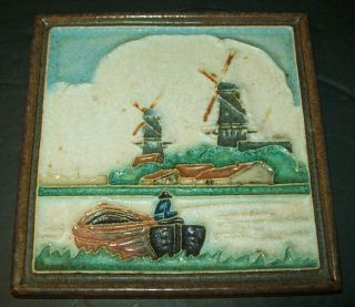 3 Vintage Porceleyne Fles Hand - Painted Dutch Delft Tiles Windmills Boats Woman 3