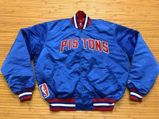 Mens Xl - Vtg 80s Nba Detroit Pistons Starter Sewn Quilted Snap Jacket Made Usa