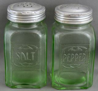 Vintage Green Depression Glass Salt & Pepper Shakers