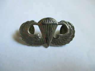 Vintage Vietnam War Us Army Airborne Sterling Silver Parachute Jump Wings Pin