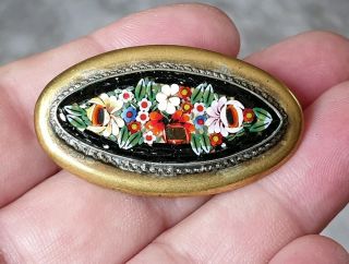 EDWARDIAN VINTAGE ITALIAN JEWELLERY CRAFTED MICRO MOSAIC FLOWER GOLD BROOCH PIN 3