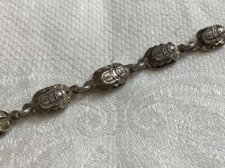 925 Sterling Silver Vintage Scarab Link Bracelet 7.  5”