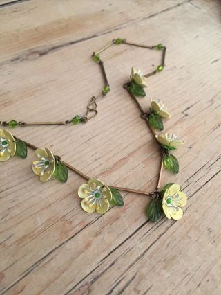 Art Deco /pre Raphaelites Vintage Style Buttercup Enamel Wild Flower Necklace