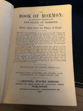 1907 Book Of Mormon Northern States Mission - Third Chicago Ed Hardback 199