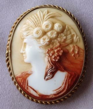 Vintage Classical Greek/ Roman Lady Glass Cameo Brooch