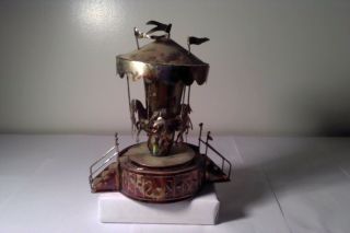 Vintage Copper & Tin Horse Carousel Music Box,  Collectable