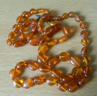 Vintage Honey Amber Necklace,  Graduated.  Silver Plate Fittings.