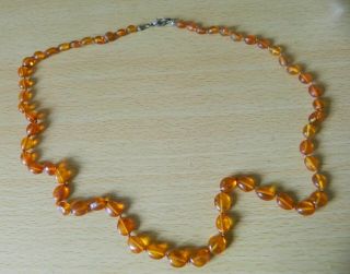 Vintage honey amber necklace,  graduated.  Silver plate fittings. 2