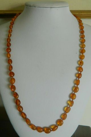 Vintage honey amber necklace,  graduated.  Silver plate fittings. 3