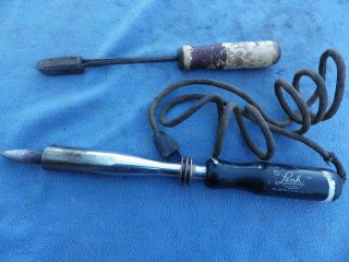 Two Vintage Soldering Irons Lenk Electric 200 Watts 115 Volts,  Nonelectric Iron 2