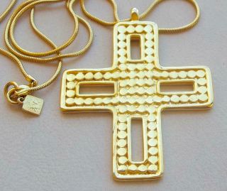 ANNE KLEIN Vintage Necklace Chunky Gold Maltese Cross Pendant,  signed AK 2