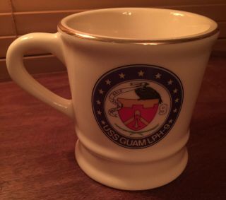 Vintage Mil - Art Collectible Coffee Cup Uss Guam Lph - 9 Us Navy Euc