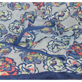 Sanskriti Vintage Grey Saree 100 Pure Crepe Silk Fabric Printed Sari Craft