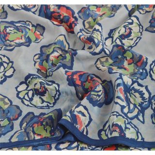 Sanskriti Vintage Grey Saree 100 Pure Crepe Silk Fabric Printed Sari Craft 5