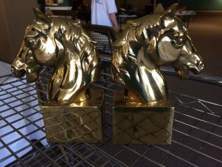 Vintage Metal Horse Head Brass Tone Bookends
