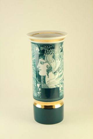 Vtg Mid Century Hollohaza Porcelain China Endre Szasz 8 " Teal Cylinder Vase Cup