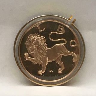 Vintage Coin / Pendant Medallion In Holder Leo On One Side,  Zodiac Signs Reverse