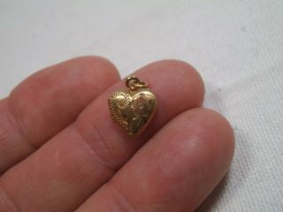 Vintage 14k Gold Filled Floral Engraved Heart Locket 3/8 " Charm - Signed M - Fe