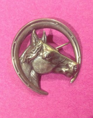 Vintage Beau Sterling Silver Lucky Horseshoe Horse Head Pin.