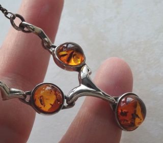 Vintage Jewellery Sterling Silver 925 & Baltic Amber Lavalier Drop Necklace Boho
