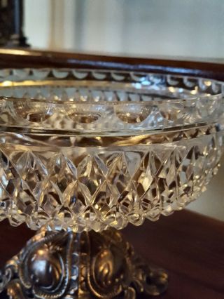 Vintage Pedestal Lead Crystal Glassl Centerpiece Bowl Ornate Brass Bottom. 2
