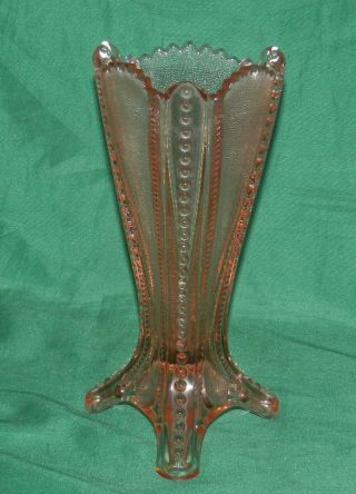 Vintage Signed Ig Imperial Glass Footed Textured Tricorn 8 1/2 " Vase Pink