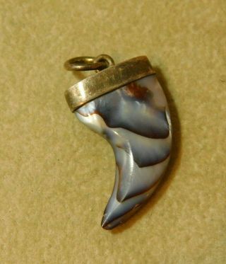Vintage 925 Sterling Silver Abalone Mop Shell Tiger Tooth Design Pendant 7i 91