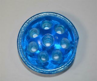 Vintage Blue Glass Flower Frog 8 Hole Dome Shape 2