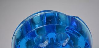 Vintage Blue Glass Flower Frog 8 Hole Dome Shape 3