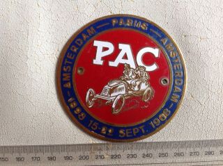 Vintage Car Rally Plate Badge Pac P.  A.  C.  Amsterdam Paris 1968