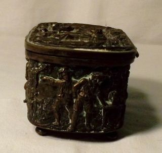 Vintage Footed Bronze Jewelry Casket with Drinking Scenes,  3 1/2 Inches Long 5