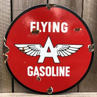 Vintage Porcelain Flying A Gas Sign Service Station Gasoline Oil