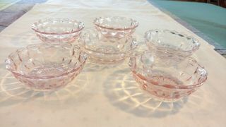 Vintage Jeannette Glass Windsor Cube - Set Of 6 Pink Custard/dessert Bowls