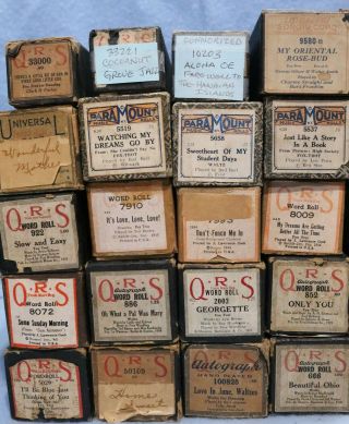 20 Vintage Player Piano Rolls In Boxes Qrs Imperial Paramount Coonorized [e]