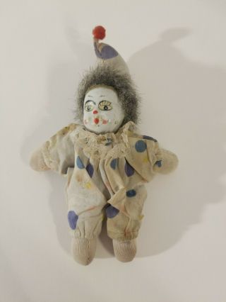 Vintage Creepy Porcelain Face Clown Figurine Doll Miniature Mini Clown 7 "