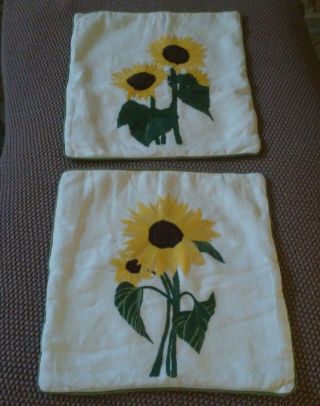Vintage Embroidered Sunflowers Pillow Covers Square Linen