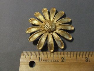 Vintage Mid Century Modern Brushed Gold Tone Daisy Pin