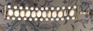 Vintage Coro Pegasus Des Pat Pend Bracelet Gold Tone Filigree White Beads
