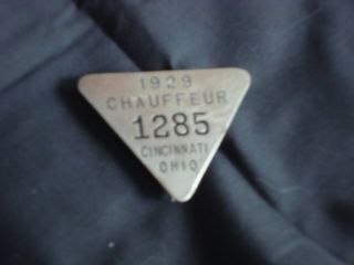 Vintage Ohio Chauffeur Badge 1929 1285 Cincinnati Ohio