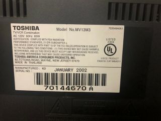 Toshiba TV VCR Combo MV13M3 - - Great 5