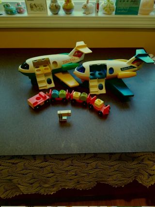 Vintage Fisher Price Little People 2 Planes,  Luggage,  Carriers