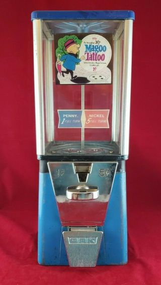 Vintage Oak Gumball Vending Machine Nickel 5 Turns Or Penny 1 Mr Magoo Tattoo