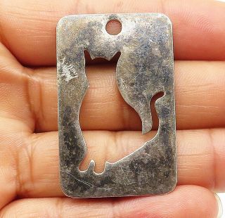 Mexico 925 Silver - Vintage Smooth Sitting Cat Cutout Square Pendant - P6956