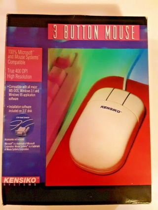 Kensiko Serial Mouse 3 Button Db9 Connector With Install Disc