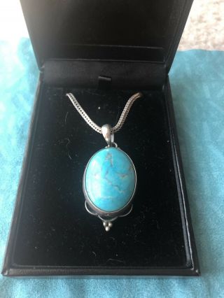 Vintage Navajo Sterling Silver Turquoise Pendant Necklace L@@k Here