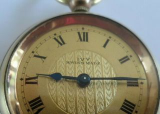 Vintage ' IVY ' pocket watch,  Swiss made with Roman numerals in a gold toned case. 2