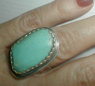 Vintage Navajo Ckb Signed Sterling Silver Number 8 Turquoise Ring Sz 7.  5